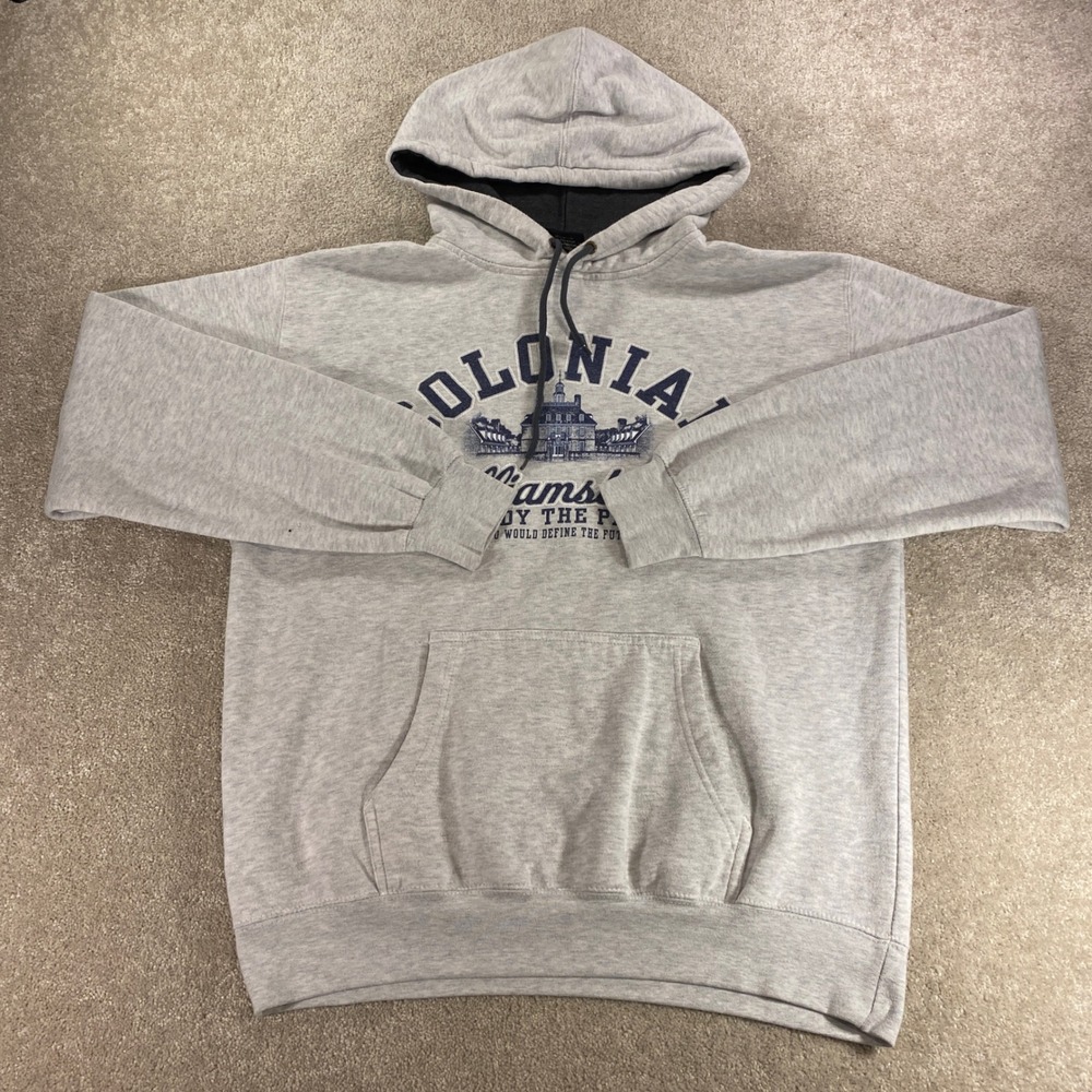 Prairie Mountain Hoodie Mens Large Grey Colonial Williamsburg Graphic Pullover
